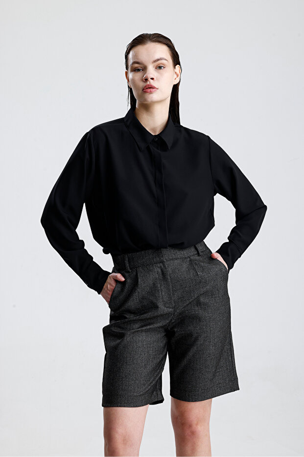 Metal Fermuarlı Bermuda Şort | ŞRT35934 Antrasit - 1