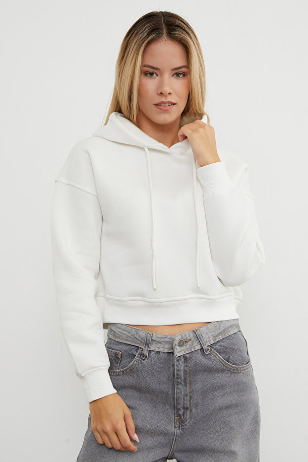 3 İplik Basic Kapüşonlu Sweatshirt - 6
