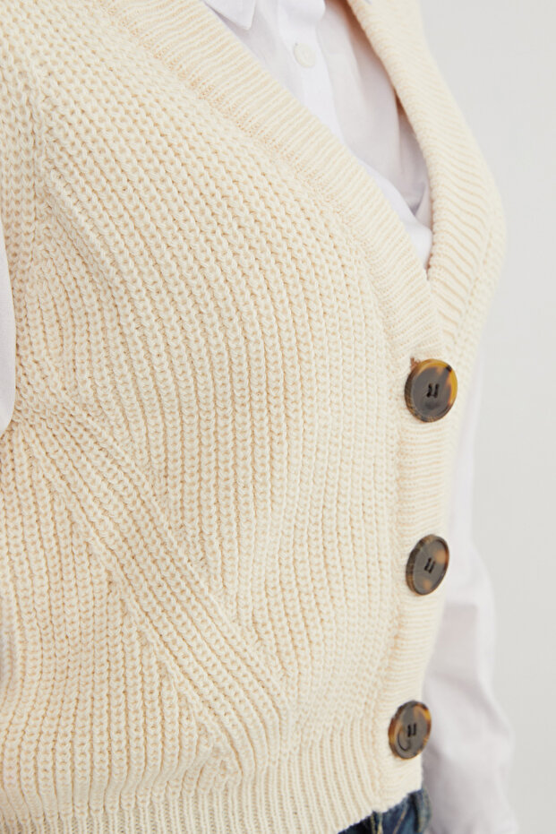 Düğmeli Triko Yelek - 5