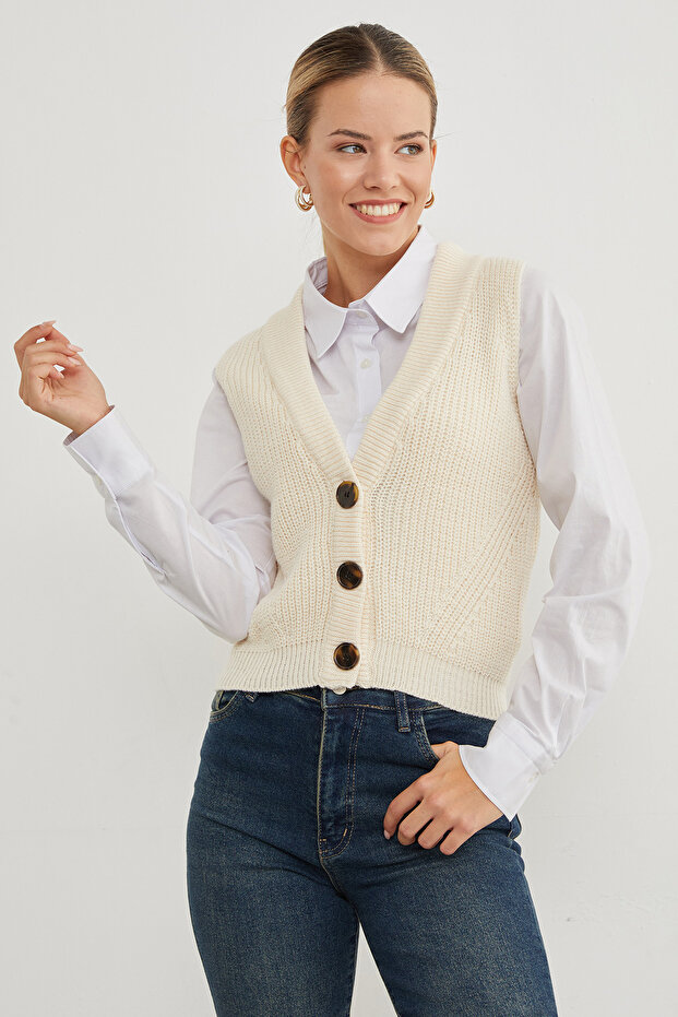 Düğmeli Triko Yelek - 3