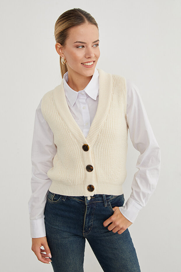 Düğmeli Triko Yelek - 2