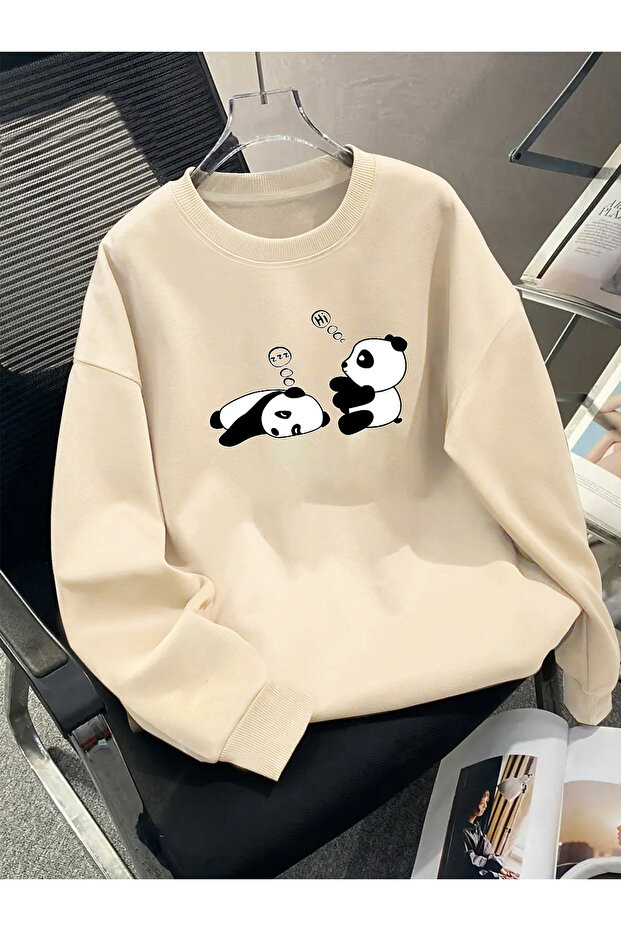 سويت شيرت بياقة دائرية مطبوع عليه Sleepy Panda