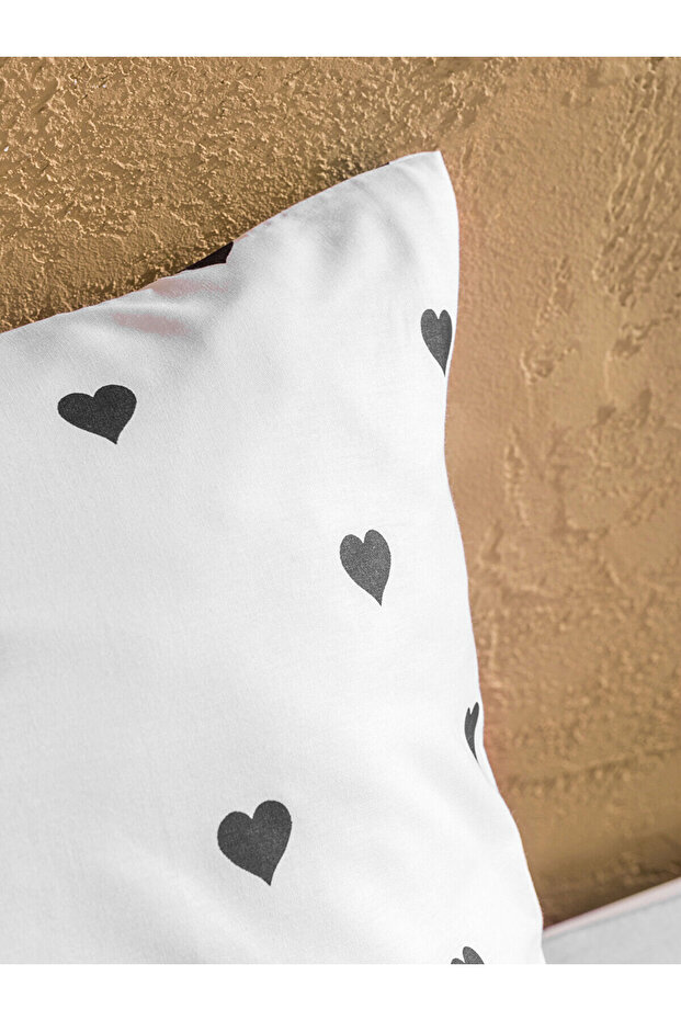 Siyah Kalp Baskılı Pamuklu Tek Kişilik Nevresim Seti - 4