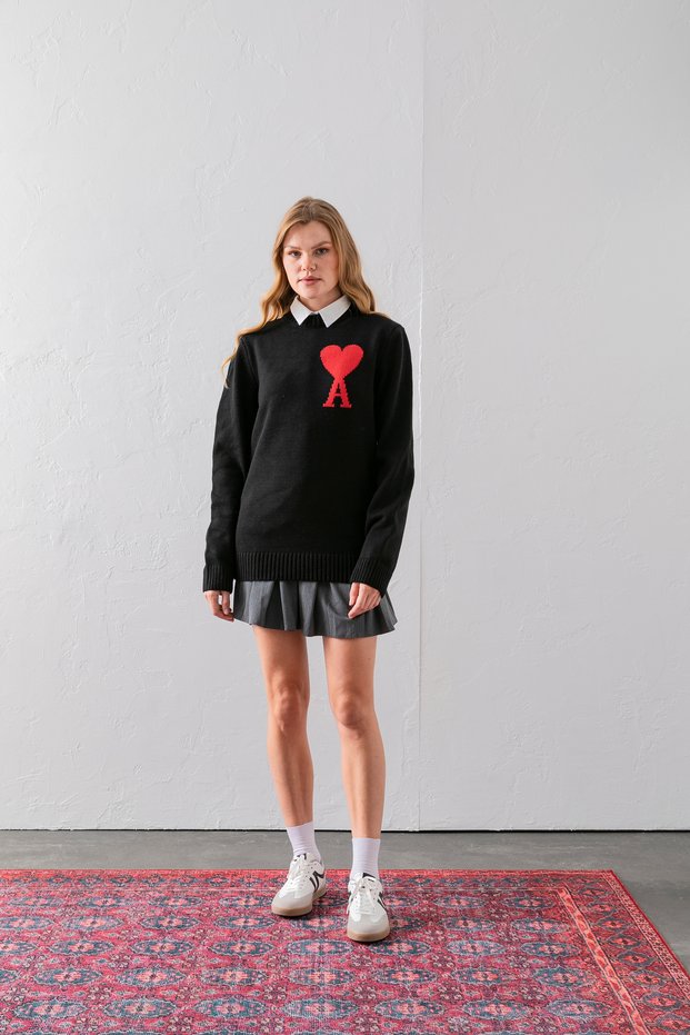 Crew Neck Heart Detail Knitwear Sweater - Comfortable and Stylish | Quality Knitwear | Trend Sweater, Knitwear Sweater