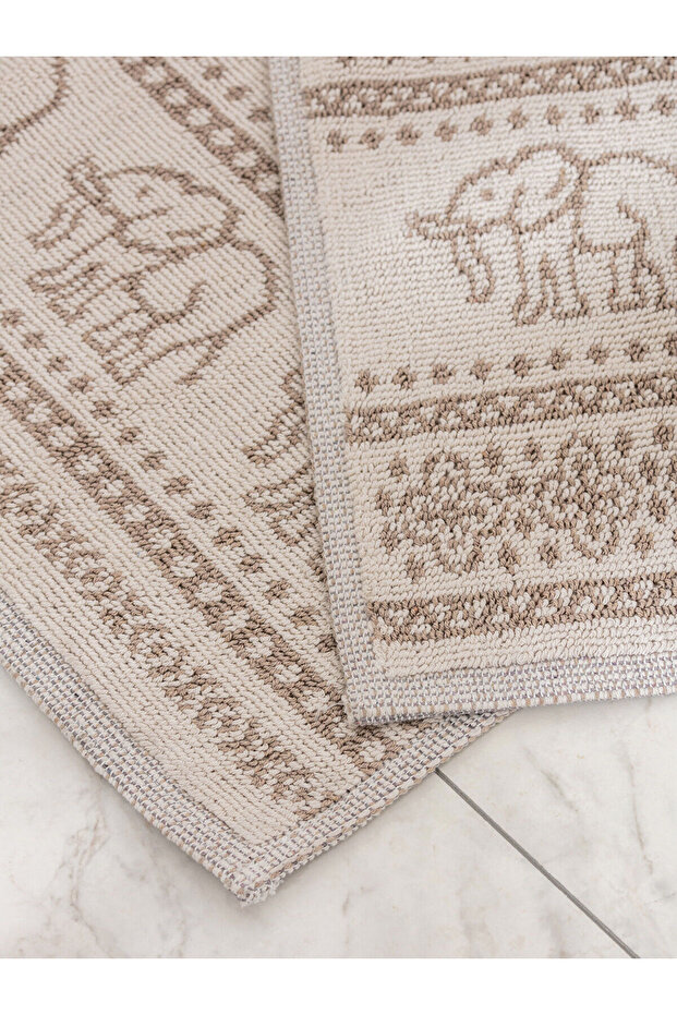 Ecru Elephant Patterned Bath Mat Set of 2 - 2