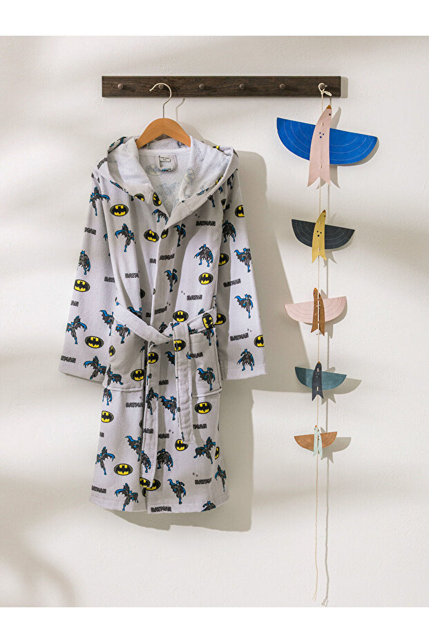 Two Mt Shop Quality Lcw Home Gray Velvet Printed Children's Bathrobe