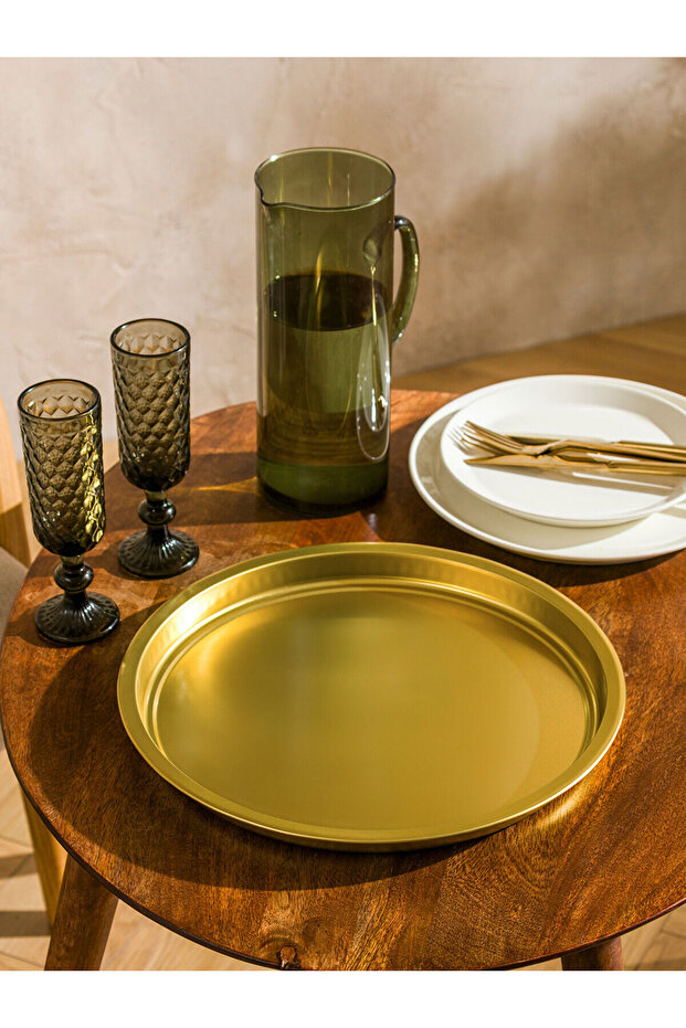 Sari Yuvarlak Metal Tepsi 34 cm - 2