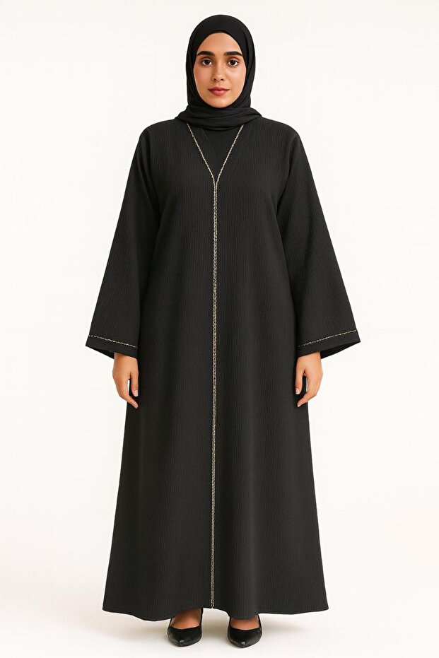 Elegant Black Abaya for Women with Subtle Contrast Stitch Detailing – Sizes 52 to 60