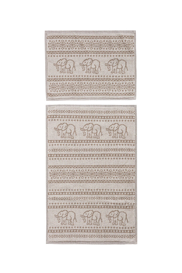 Ecru Elephant Patterned Bath Mat Set of 2 - 6
