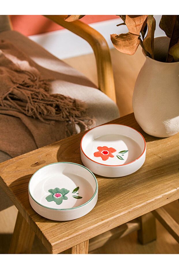 Pembe Çiçek Baskılı Kase Seti 2'li 13 cm - 1