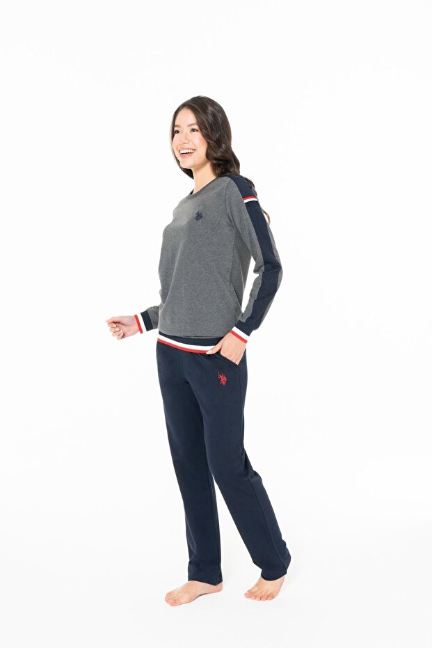 20116 Women's Anthracite Melange Round Neck Long Sleeve Pajama Set