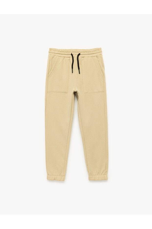 Cotton Ribbed Jogger Sweatpants with Pocket Detail
