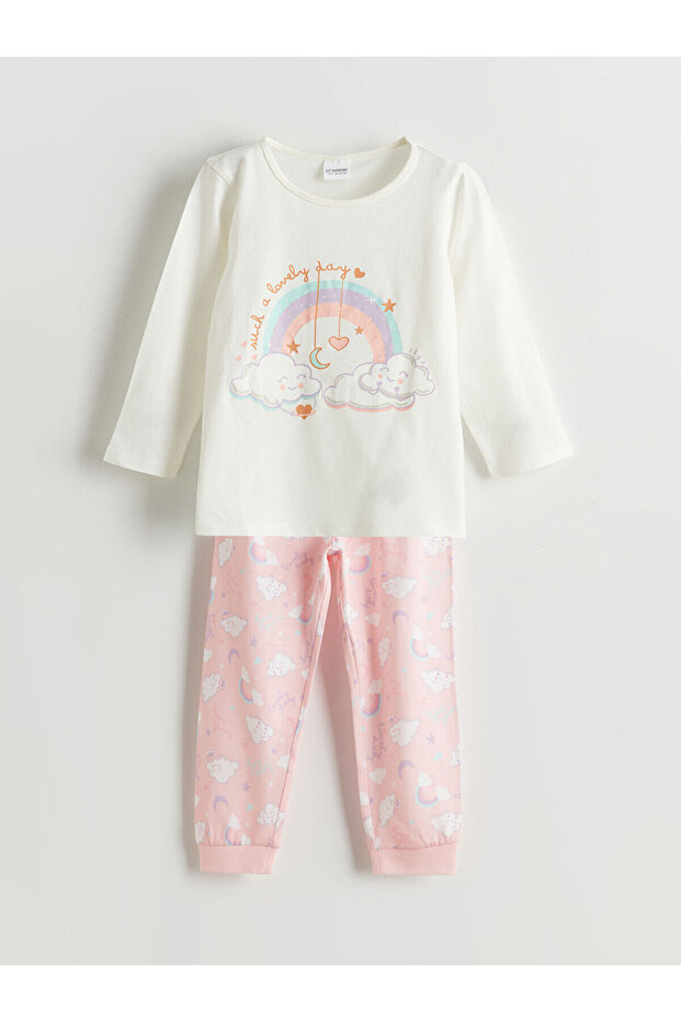 Bisiklet Yaka Baskılı Kız Çocuk Pijama - 1
