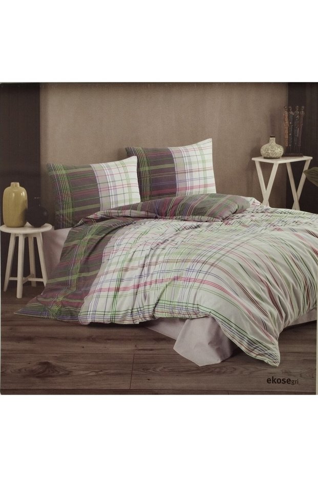 Ranforce Double Duvet Cover Set Plaid Gray