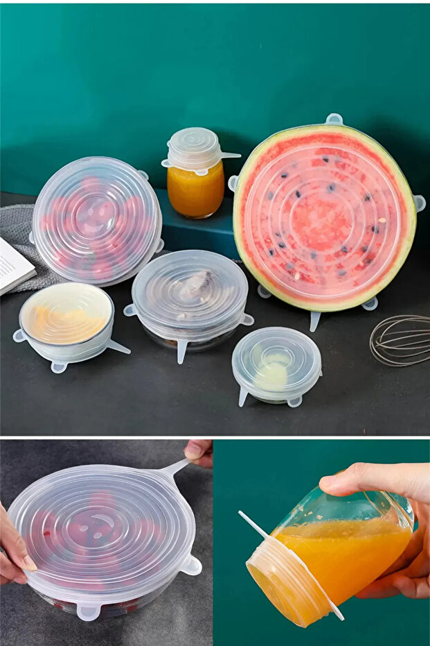 Fresh-Keeping Food Storage Stretch Cover Set - 6-Piece Reusable Silicone Stretch Cover