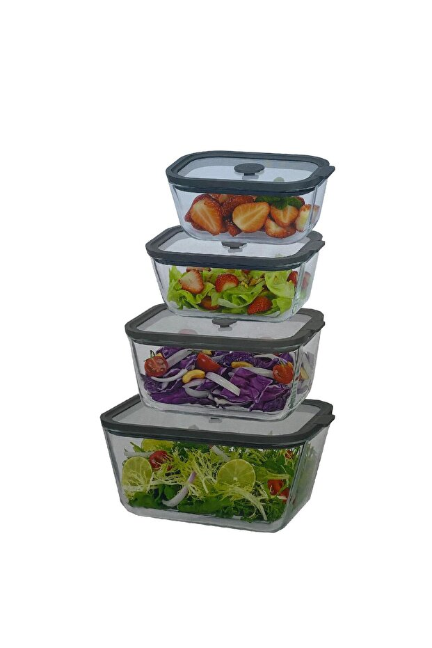 Leakproof Glass Lid Storage Container Set of 4 2620/1380/800/470 ml