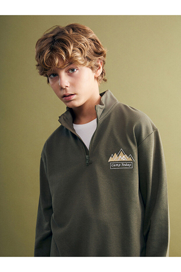 Lcw Kids Khaki Mock Neck Boys' Sweatshirt