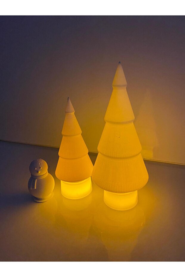 Christmas Ornaments Set of 2 Pine Tree and Snowman with Led Candles Set of 3 - 1