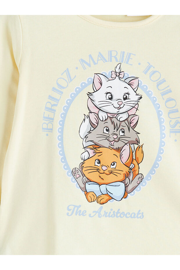 Sari Bisiklet Yaka Aristocats Baskılı Kız Çocuk Pijama Takımı - 6