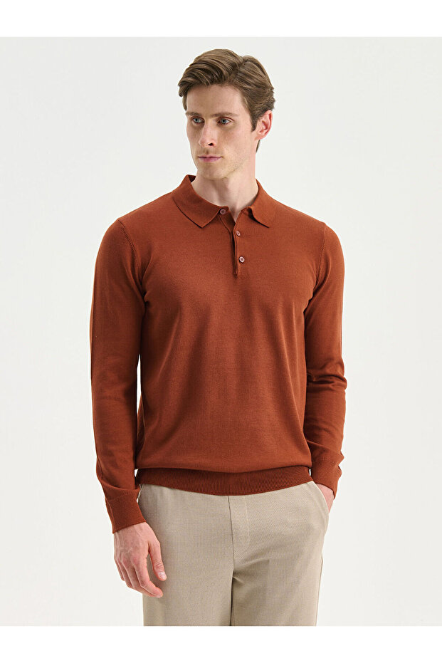 Southblue brown polo neck men's knit sweater
