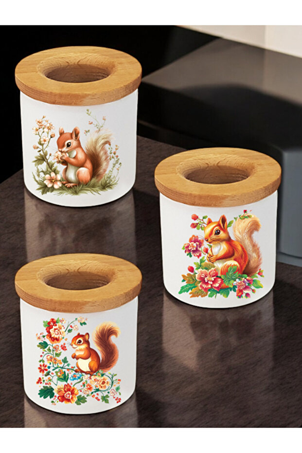 Flower Squirrel Printed 3-Piece Desk Top Pen Holder - Pen Case, Office Item Gift