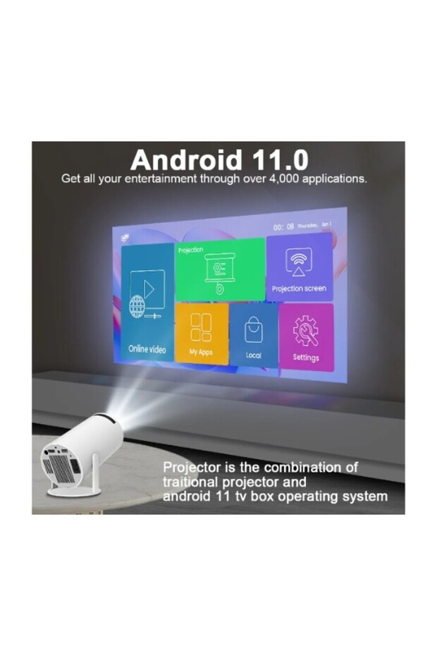 Transpeed 4k Android 11 Projector – Dual Wifi6, 200 Ansi, Bluetooth, 130" Display, Hdmi - 4