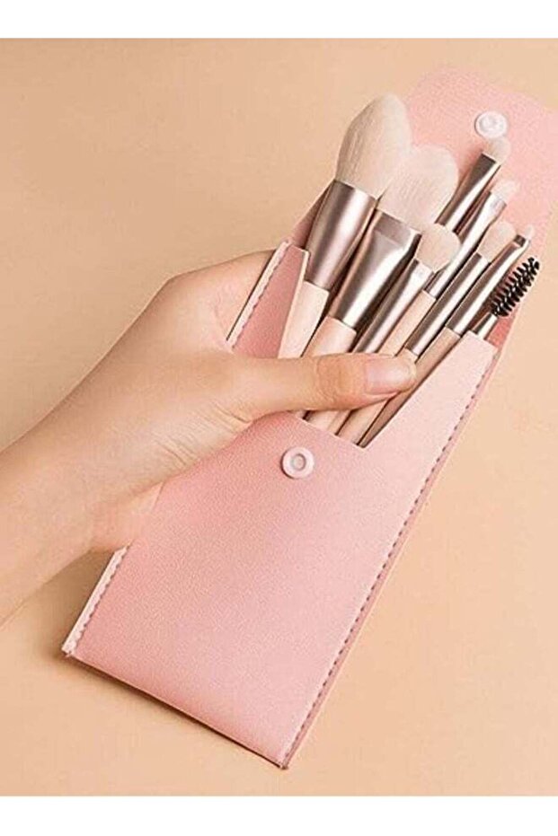 08 - PCS Makeup Brush Set, Professional Premium Synthetic Brushes (Apricot Color)