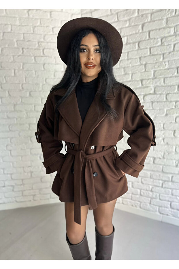 Women's Belted Oversized Short Cashmere Coat