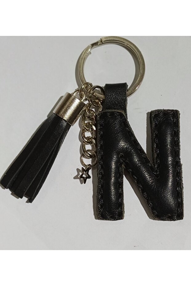 Real Leather Black Letter'N' Keychain