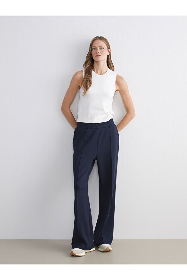 Navy Blue Women's Sweatpants with Elastic Waist