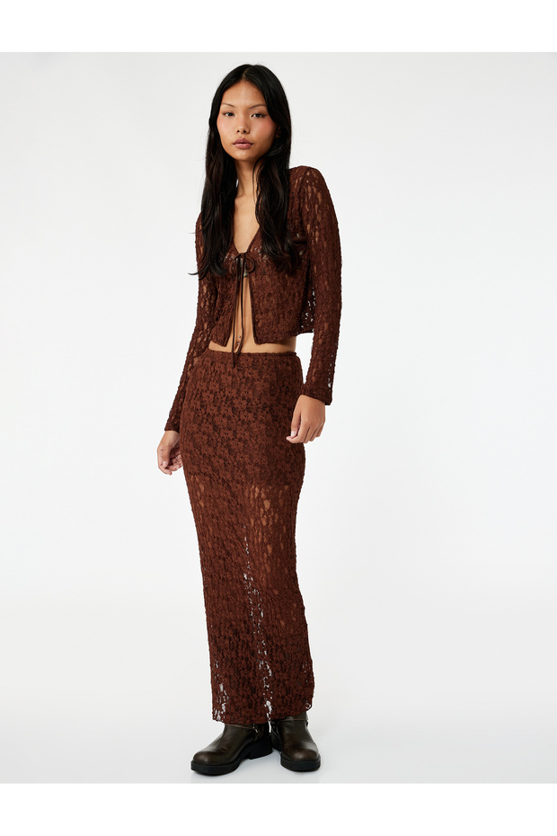 Slim Fit High Waist Lace Midi Pencil Skirt