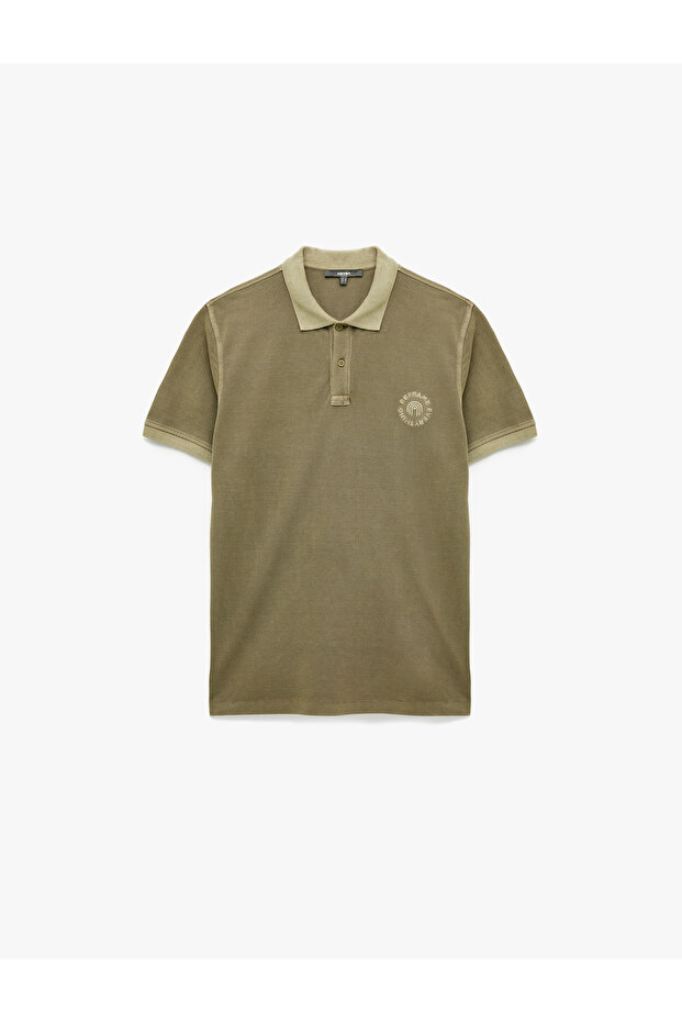 Regular Fit Embroidered Short Sleeve Cotton Polo Neck T-Shirt