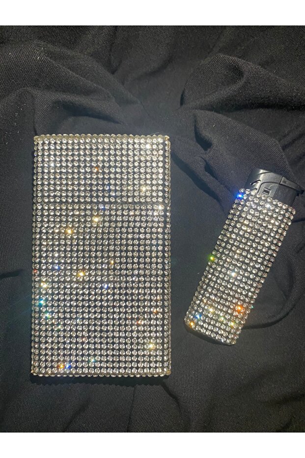 Gümüş Taşlı Sigara Kutusu ve Çakmak Takımı BOX MODEL için uyumludur - 1