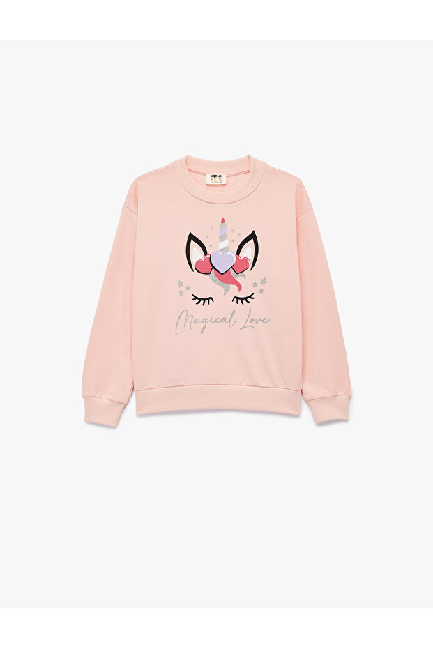 Glitter Unicorn Printed Embossed Long Sleeve Crew Neck Sweatshirt