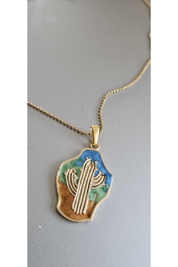Stainless Steel Mineral Bohemian Cactus Necklace-Blue-Green-Brown-Gold-Guaranteed