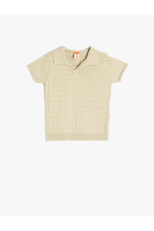 Cotton Polo Neck Short Sleeve Knit T-Shirt