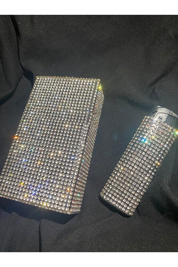 Gümüş Taşlı Sigara Kutusu ve Çakmak Takımı BOX MODEL için uyumludur - 3