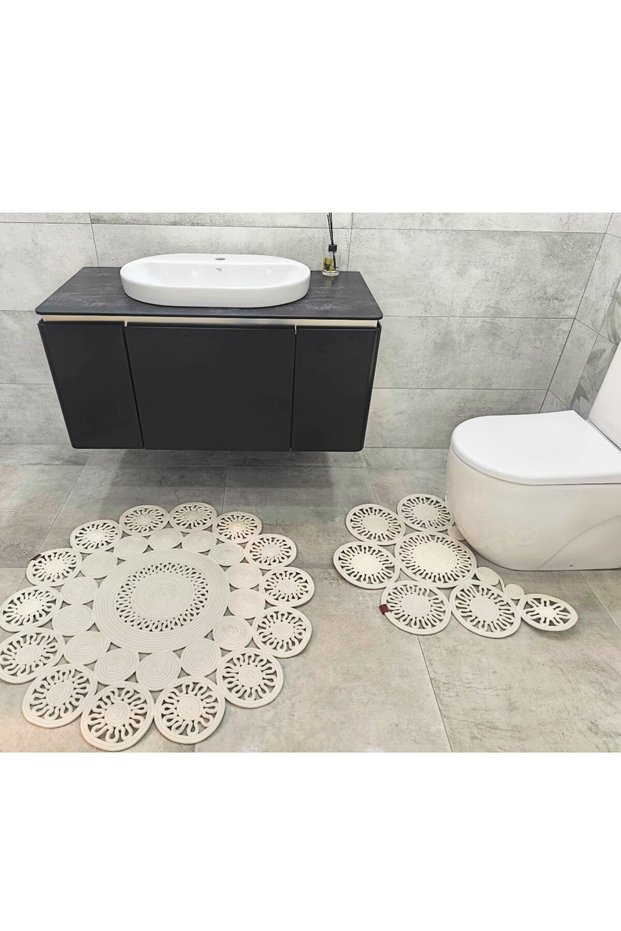 Gng Home Jute Rope Round Double Toilet Front Mat and Bathroom Mat Rug Carpet
