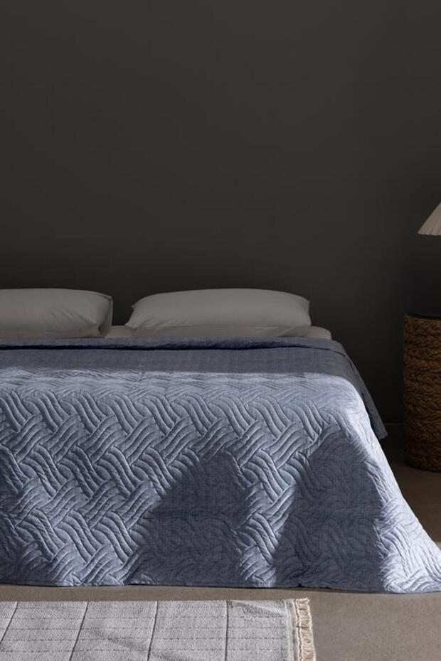 Yeni Sezon Delrico Çift Kişilik Baskılı Yatak Örtüsü - Mavi - MAVİ - 1