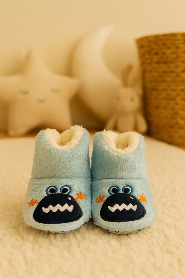 Bebek & Çocuk Kaydırmaz Tabanlı Ev Botu / Panduf / Kışlık Peluş Bot / Desenli - 1