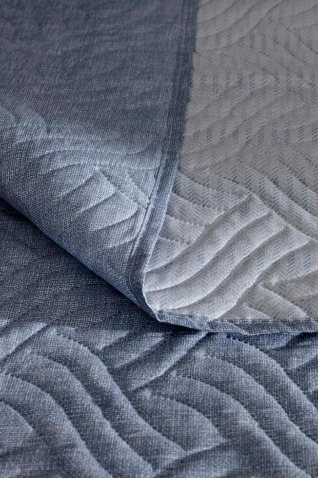 Yeni Sezon Delrico Çift Kişilik Baskılı Yatak Örtüsü - Mavi - MAVİ - 6