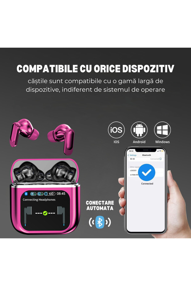 Casti Wireless In Ear, Carcasa Touch Screen, Bluetooth 5.4, Anulare Zgomot ANC + ENC, Mov, easyCTRL® - 7