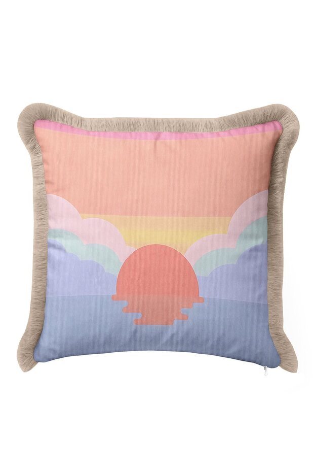 Pastel Sunset Fringed Pillowcase - Soft Bohemian Rainbow Yellow Blue Tassel Throw Pillow Cover