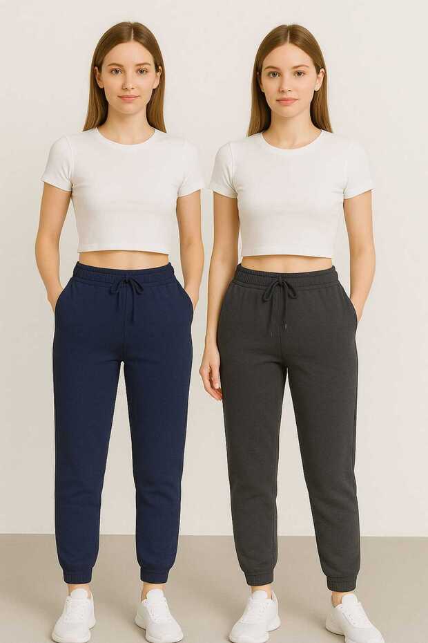 2 Pack Navy Blue-Anthracite Standard Fit Regular Cut 2 Thread Pockets Comfortable Jogger Sweatpants