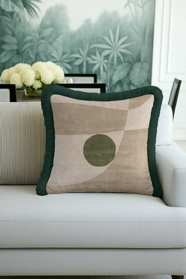 Modern Geometric Luxury Fringed Pillowcase-Green Natural Lines Minimalist Tufted Throw Pillow Cover