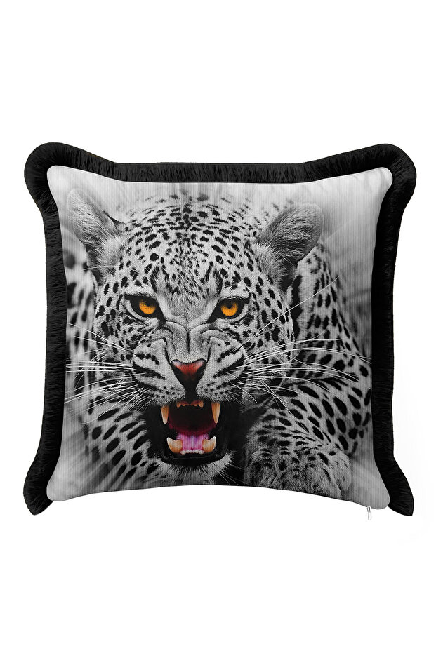 Wild Noble Leopard Fringed Pillowcase-Nobility Black Gray Modern Gold Color Tassels Throw Pillow Cover