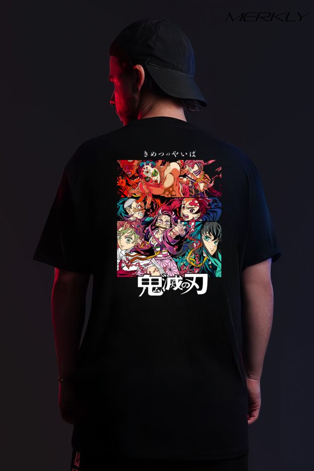 Demon Slayer Printed T-Shirt, Oversize Unisex Black T-Shirt Kids / Adult