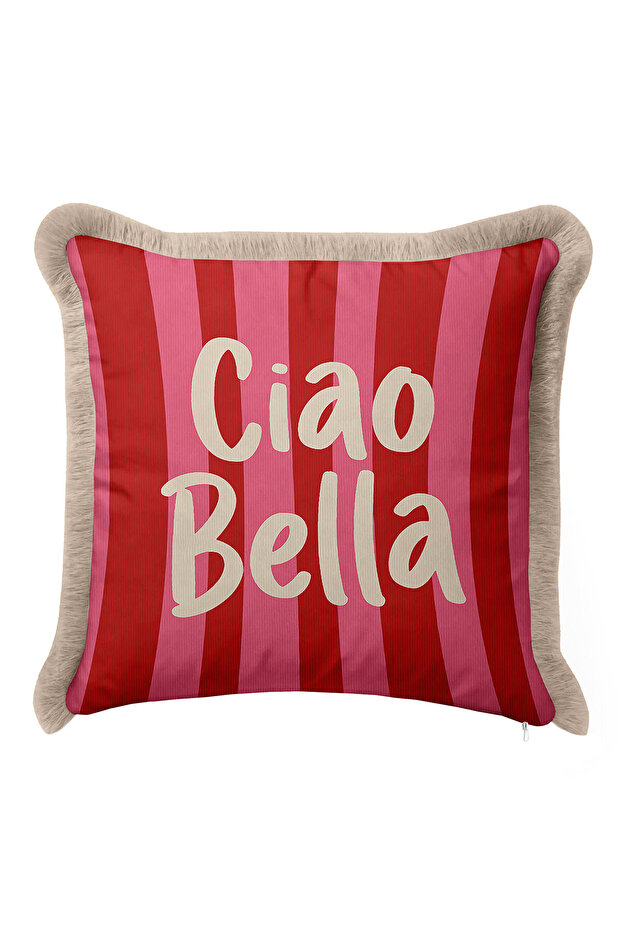 Modern Striped Luxury Fringed Pillowcase- Red Pink Striped Retro Tassel Throw Pillow Cover