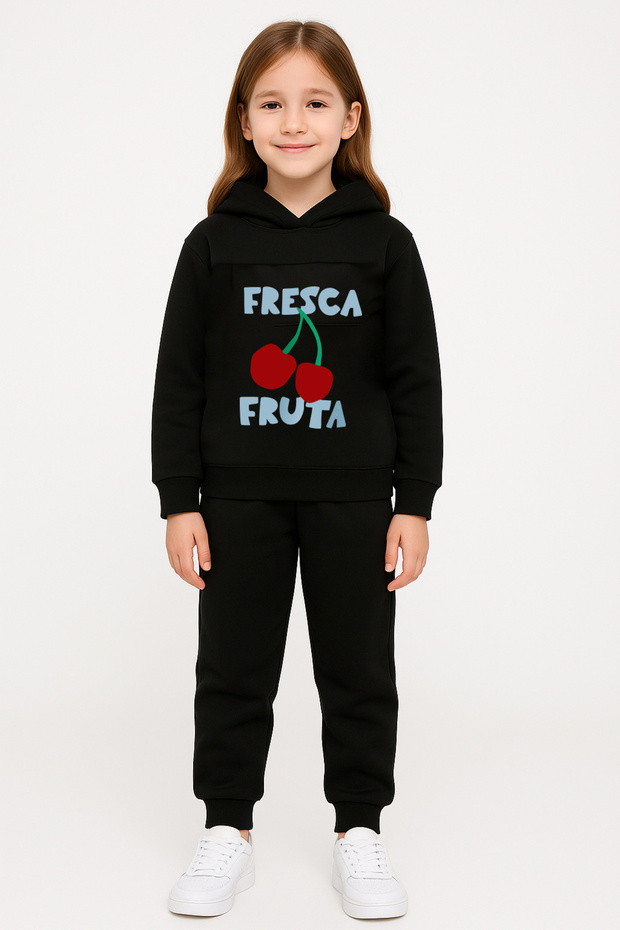 Premium Cherry Fresca Printed Children's Hooded Compact Sweatshirt Tracksuit Set - 2 Piece Sportswear Set