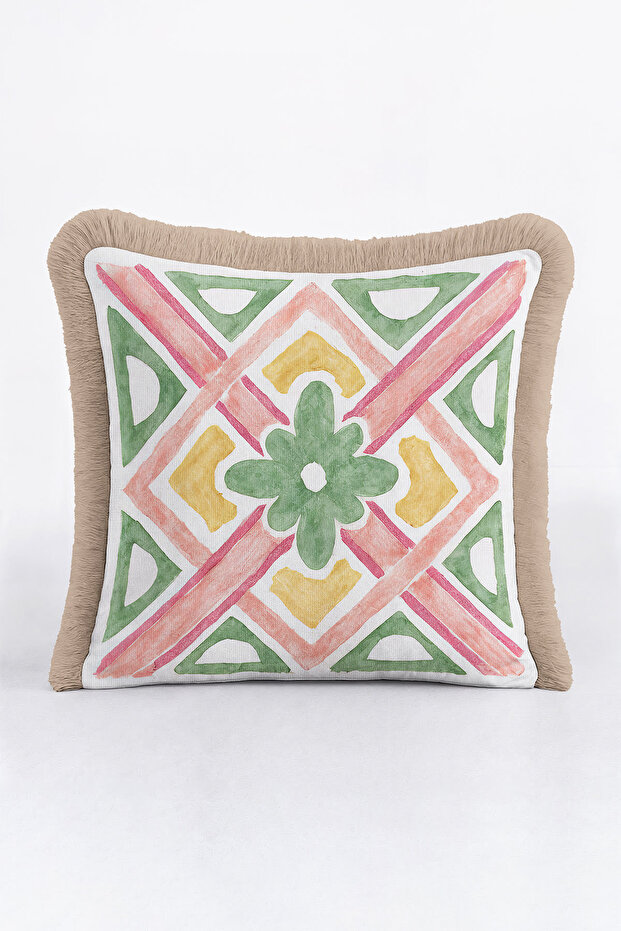 Ethnic Luxury Fringed Pillowcase - Geometric Spring Bohemian Beige Tassel Throw Pillow Cover